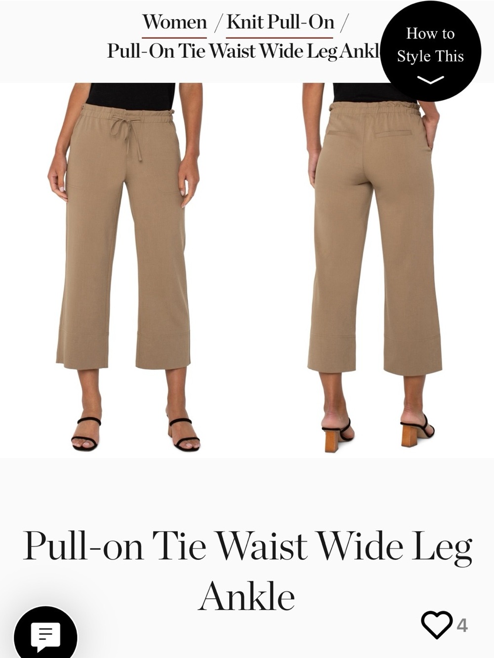 Liverpool Pull-on Tie Waist Wide Leg Ankle